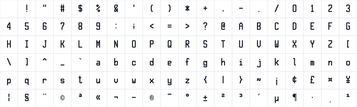 The first characters in 16x8Pxl_Mono
