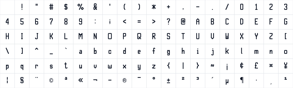 The first characters in 16x8Pxl_Sans