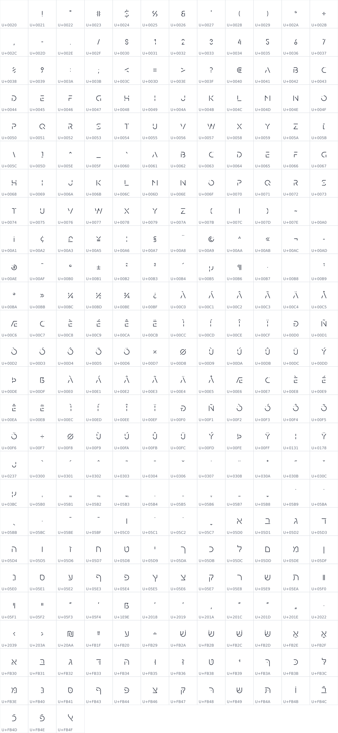 All 303 characters in 26F Galaxy Hebrew