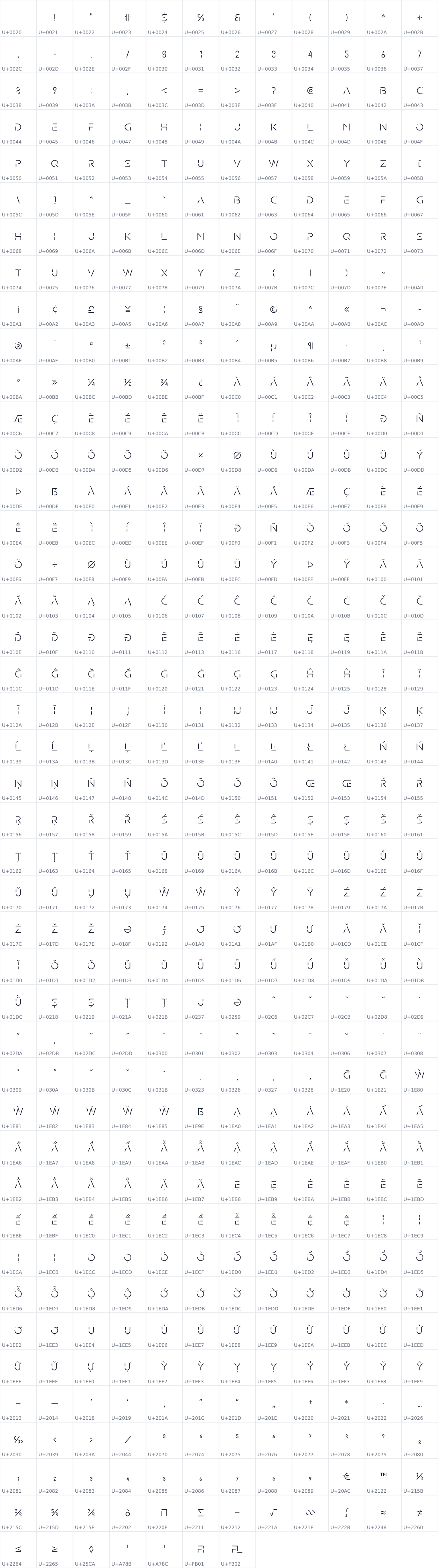 All 511 characters in 26F Galaxy Sans