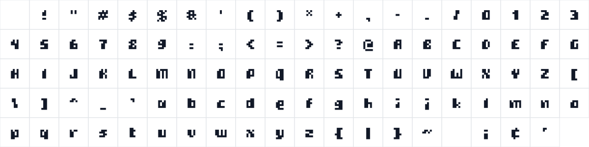 The first characters in 8BitArtSansNeue