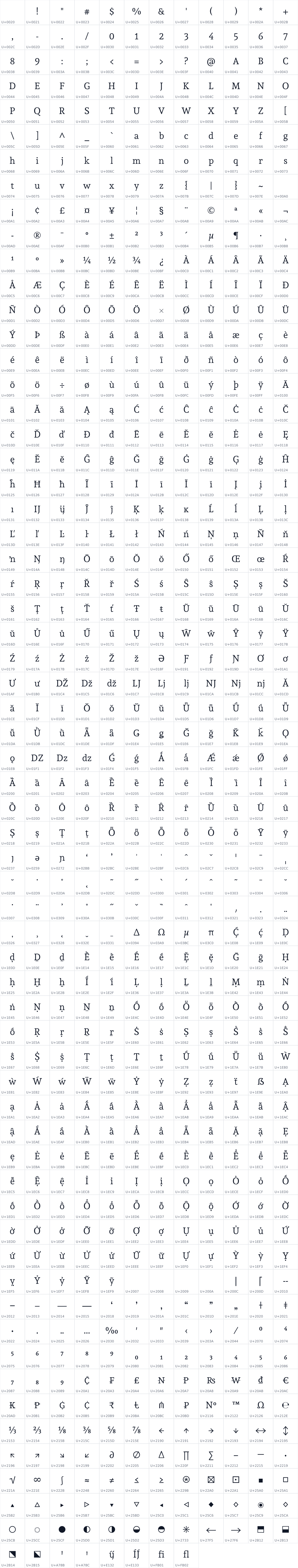 All 752 characters in Andada Pro