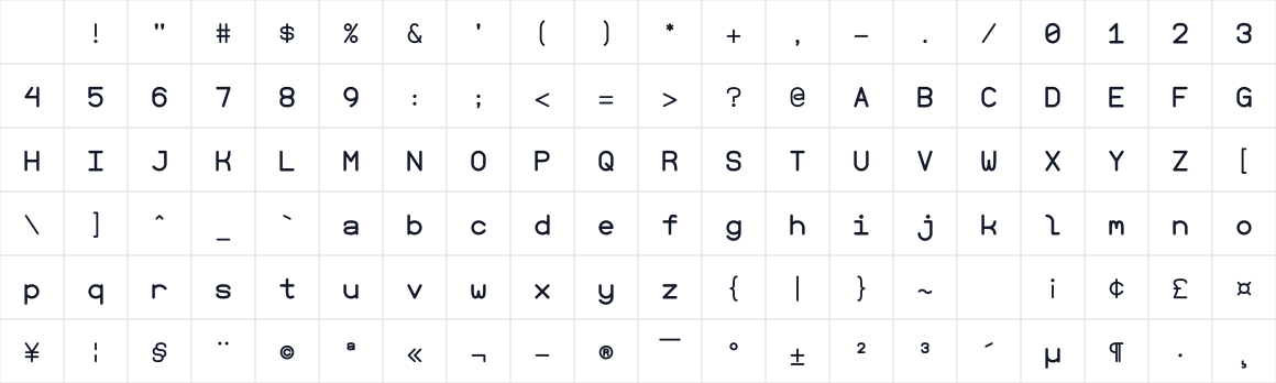 The first characters in Arcomp_mono