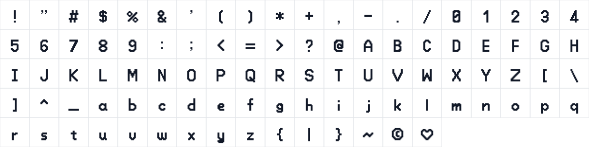 The first characters in ase2ttf Font