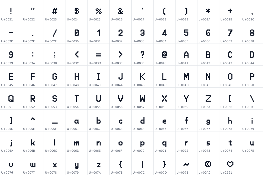 All 95 characters in ase2ttf Font