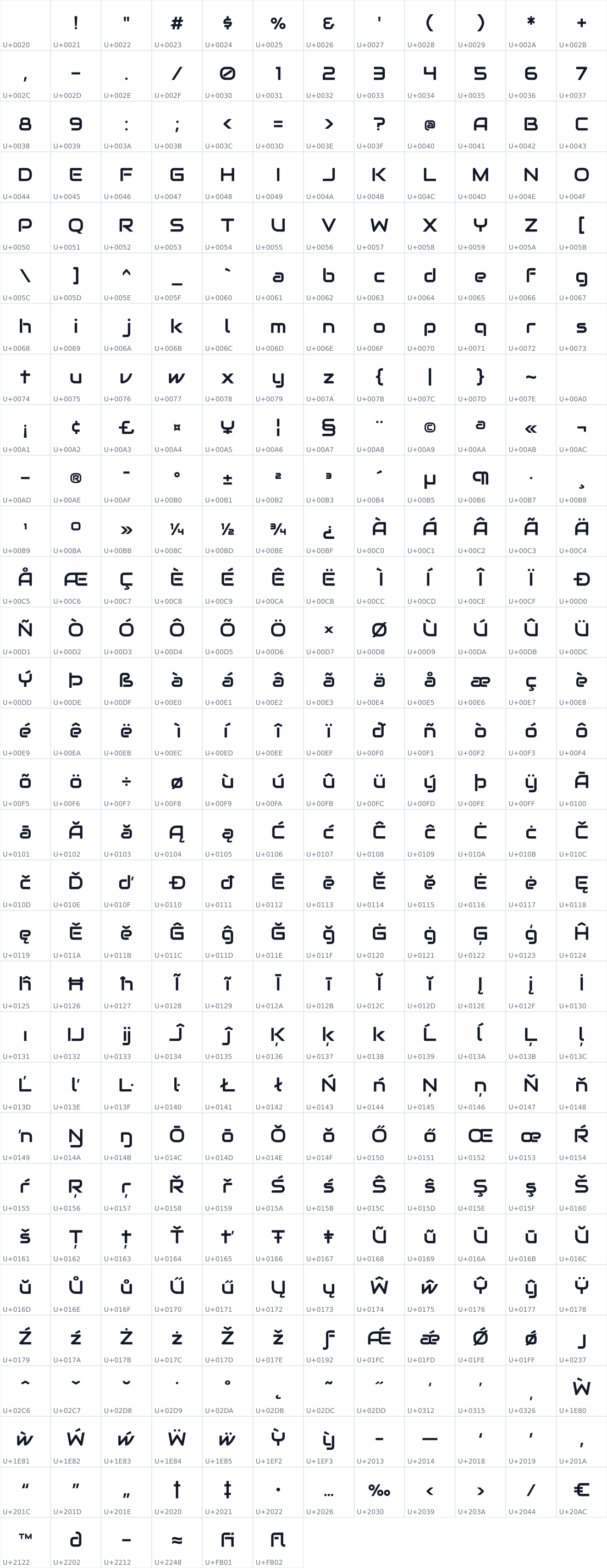 All 366 characters in Audiowide