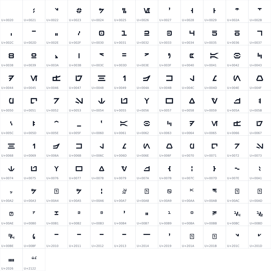 All 134 characters in Aurebesh