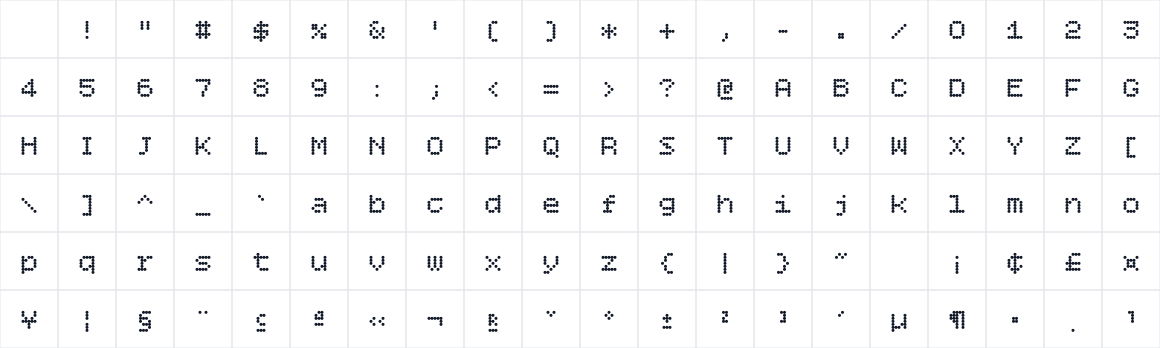 The first characters in Bitcount Grid Single Ink