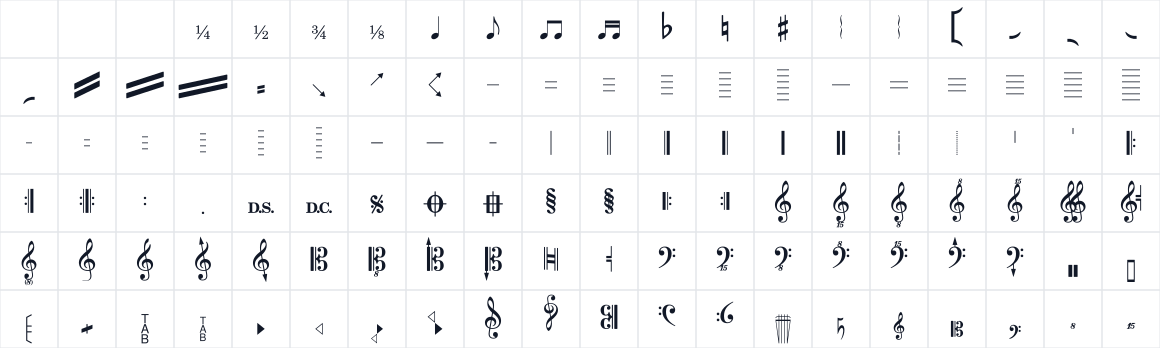 The first characters in Bravura Text