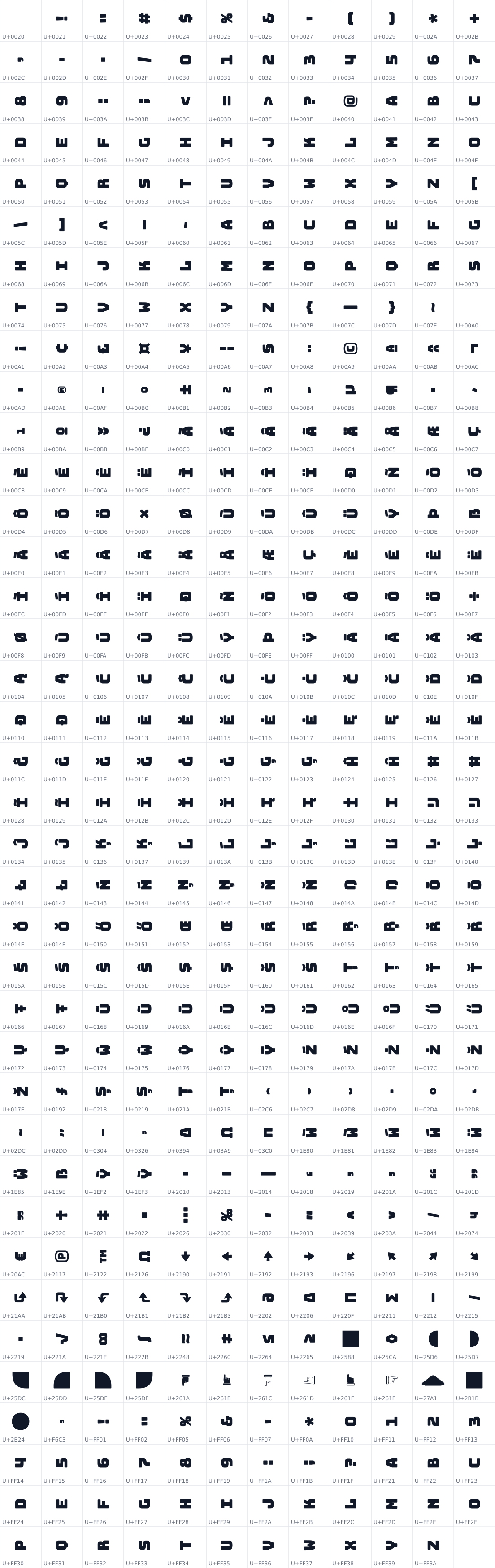 All 455 characters in Bungee Layers Rotated