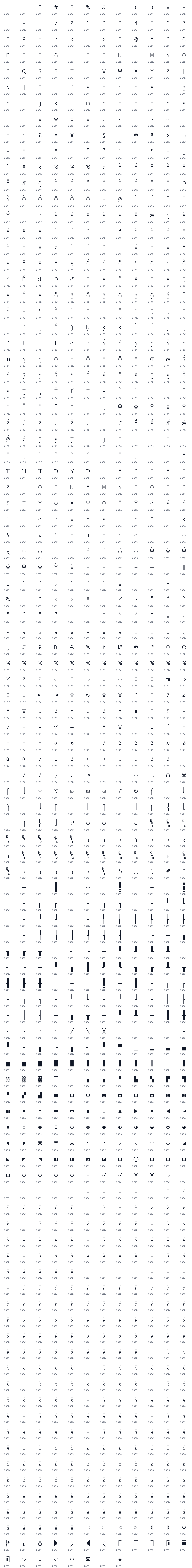 All 1172 characters in CommitMonoV143