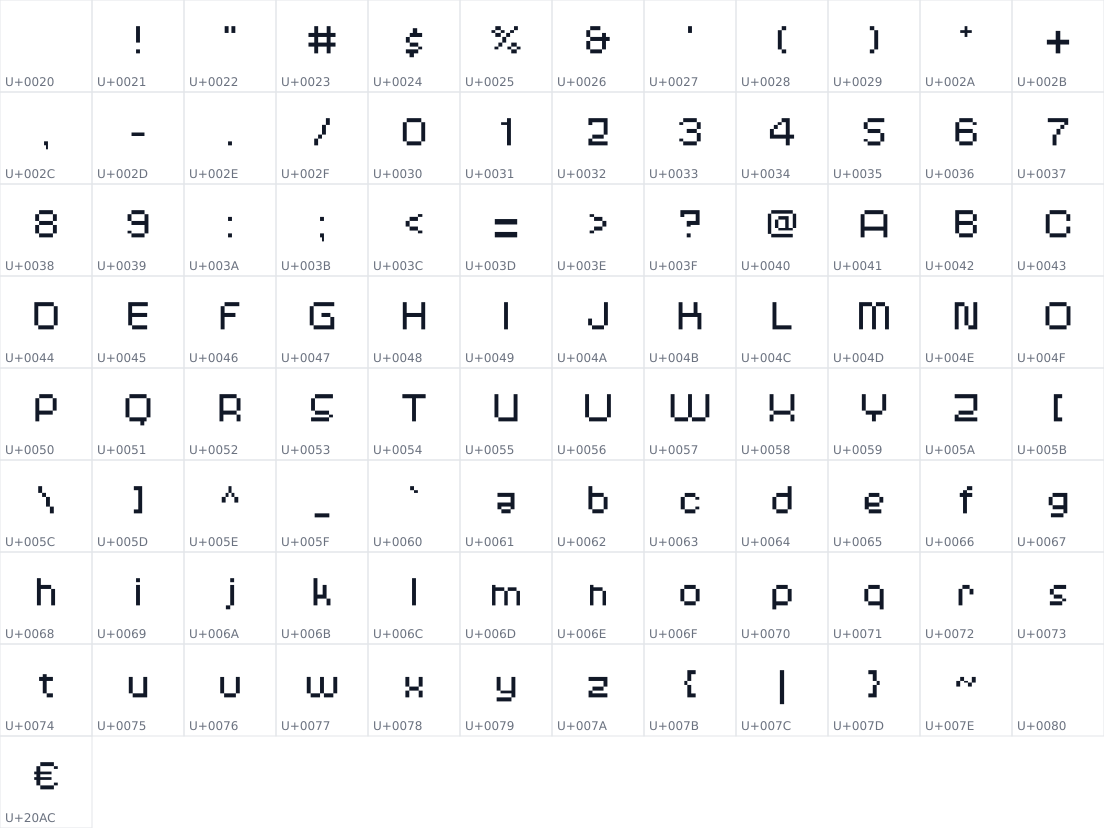 All 97 characters in db-pixel