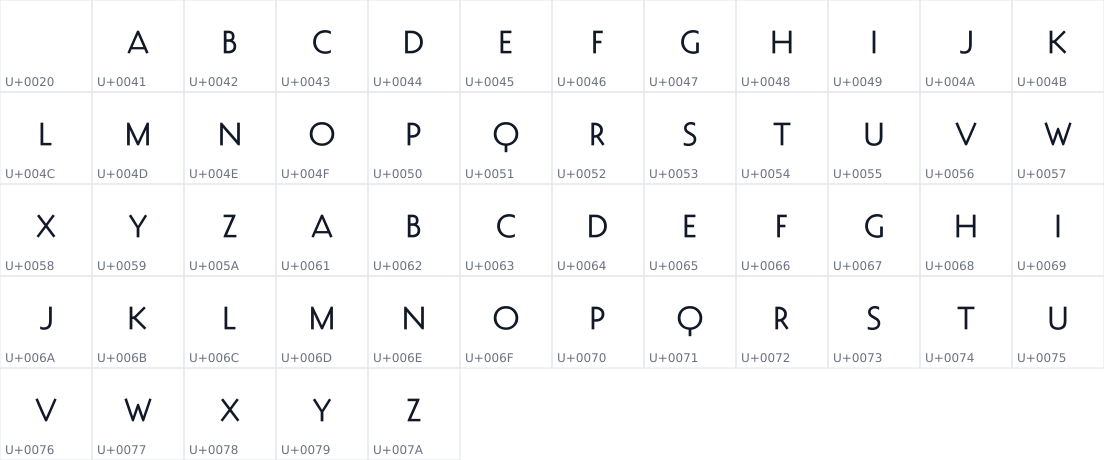 All 53 characters in Decovar Alpha Regular24