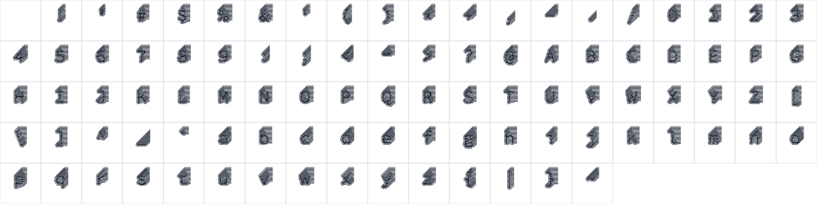 The first characters in DitherFont_001