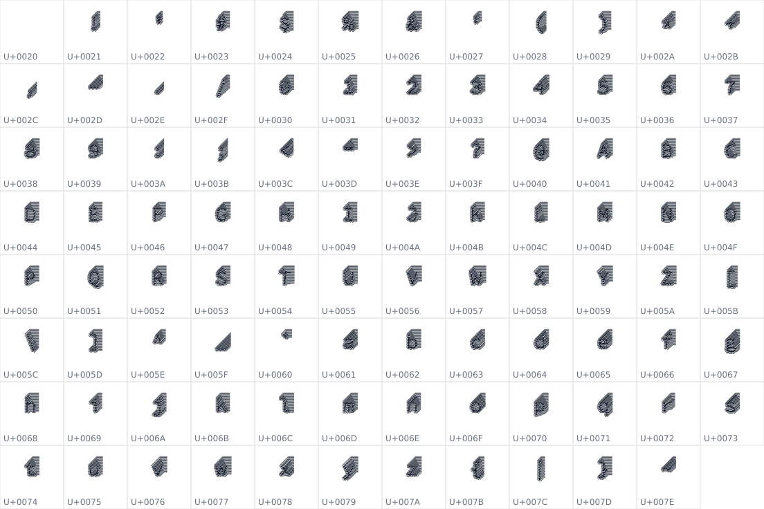 All 95 characters in DitherFont_001