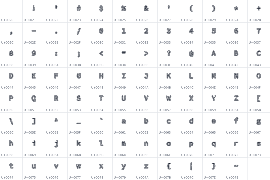 All 95 characters in DitherFont_012