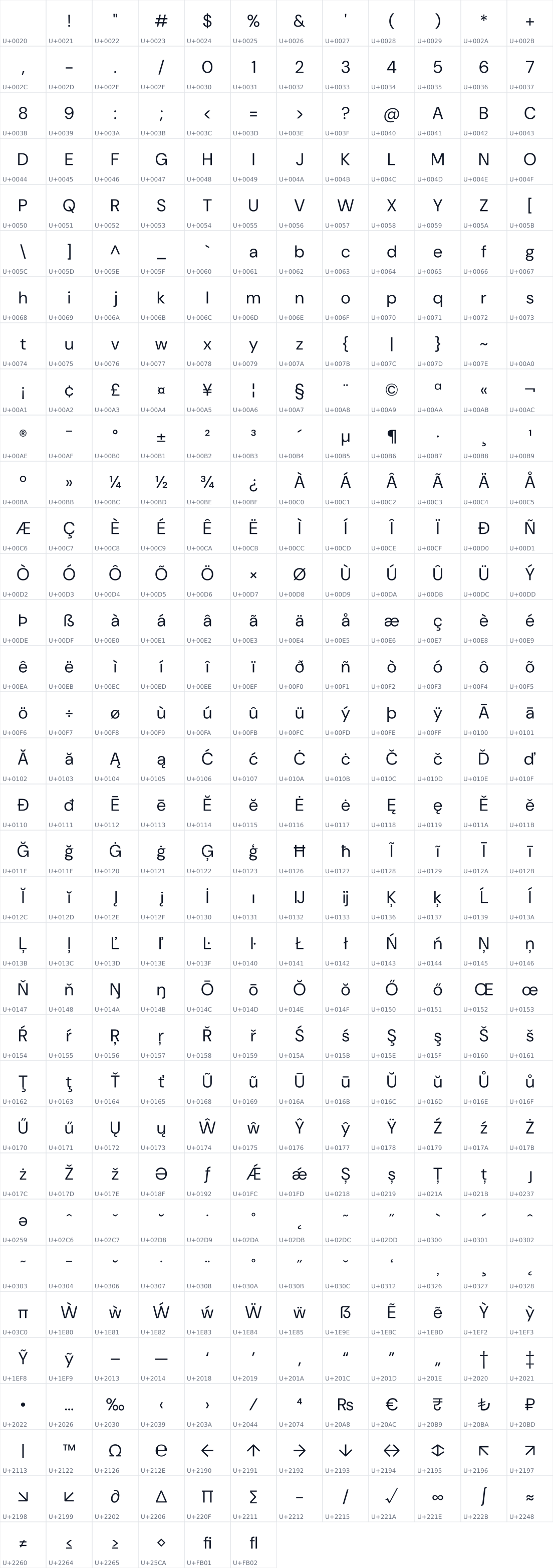 All 402 characters in DM Sans 40pt