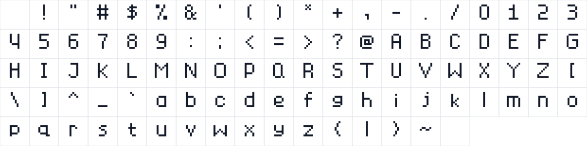 The first characters in EightPixelsFont