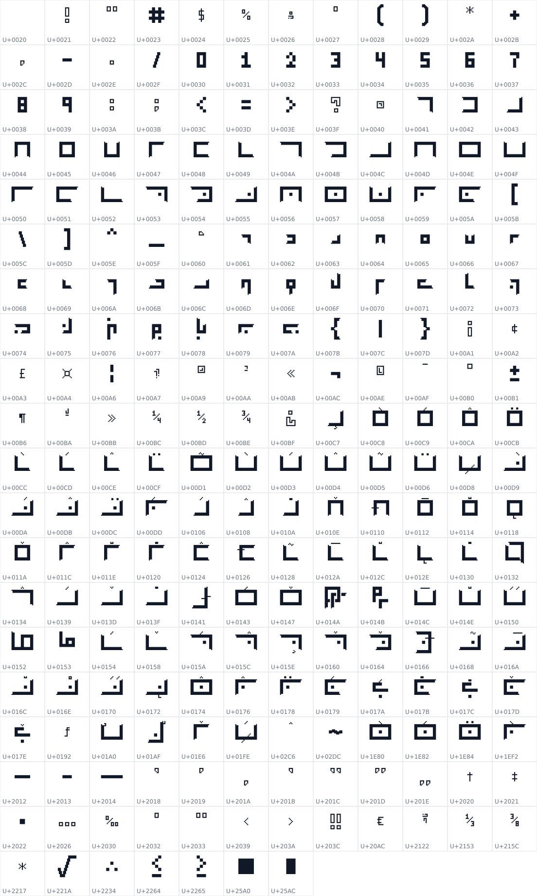 All 235 characters in Elian Bitmap Serif