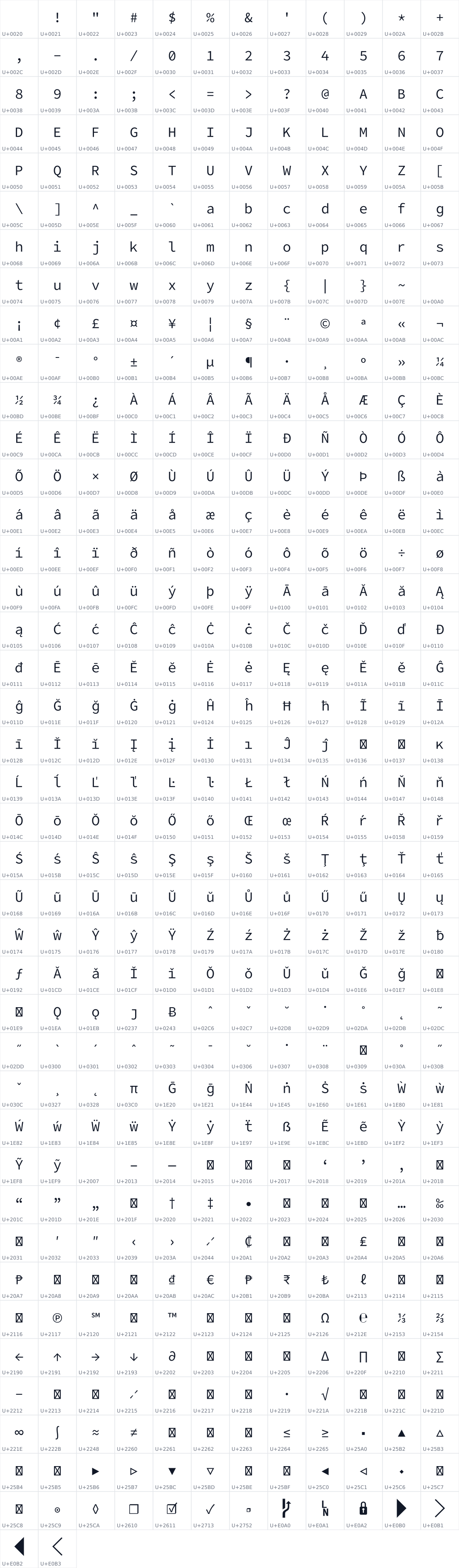 All 482 characters in Ergonomic Mono