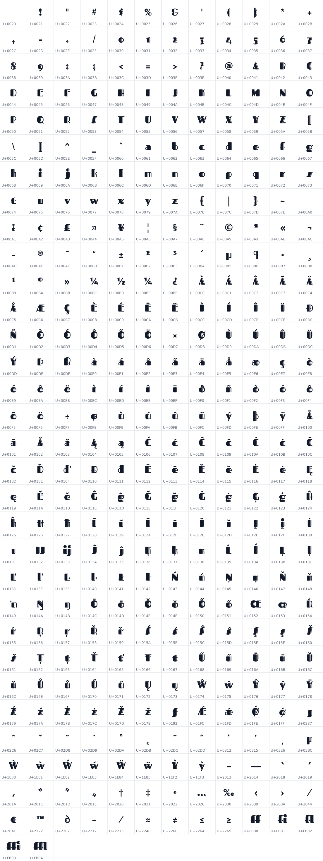 All 374 characters in Fascinate Inline