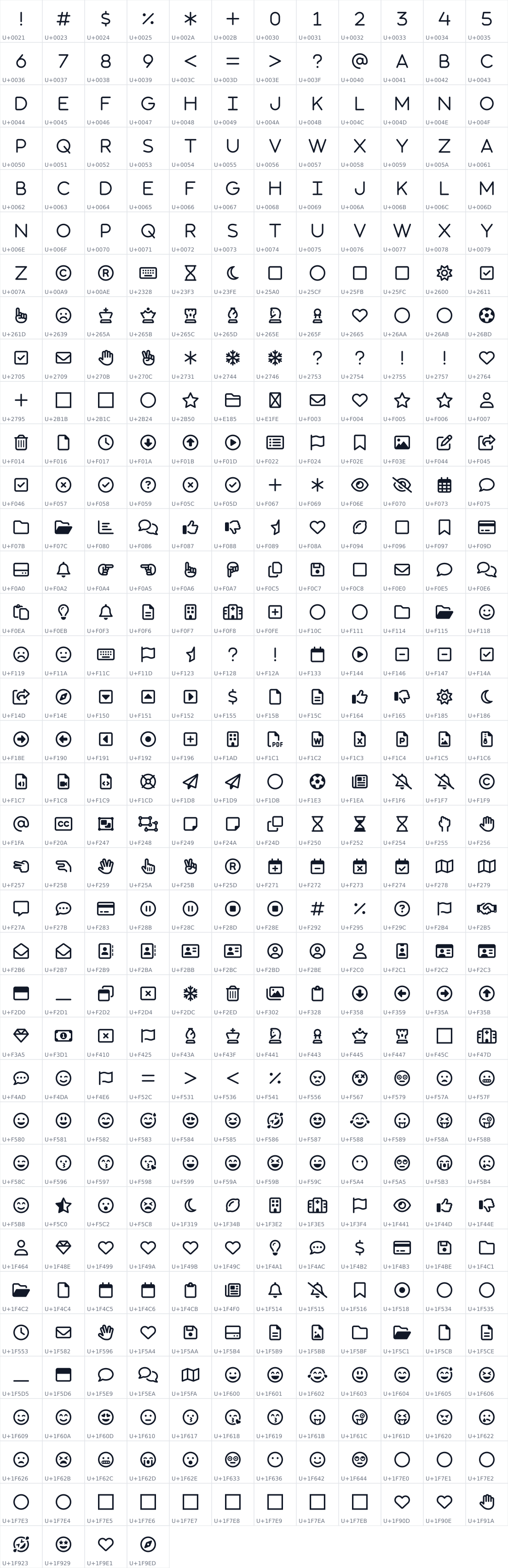 All 436 characters in Font Awesome 6 Free