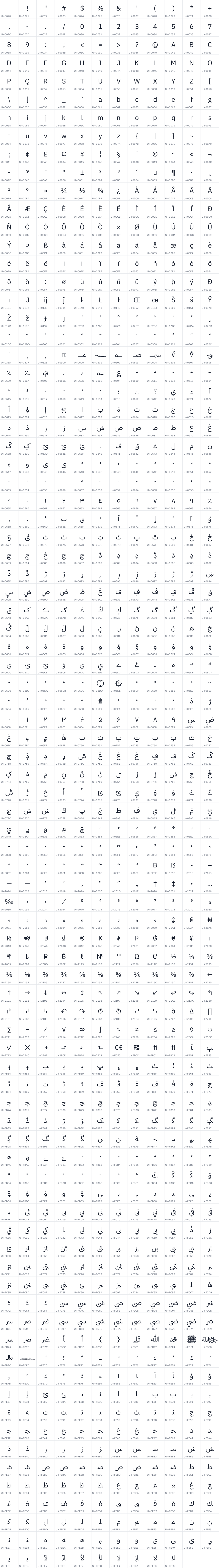 All 1030 characters in IBM Plex Sans Arabic