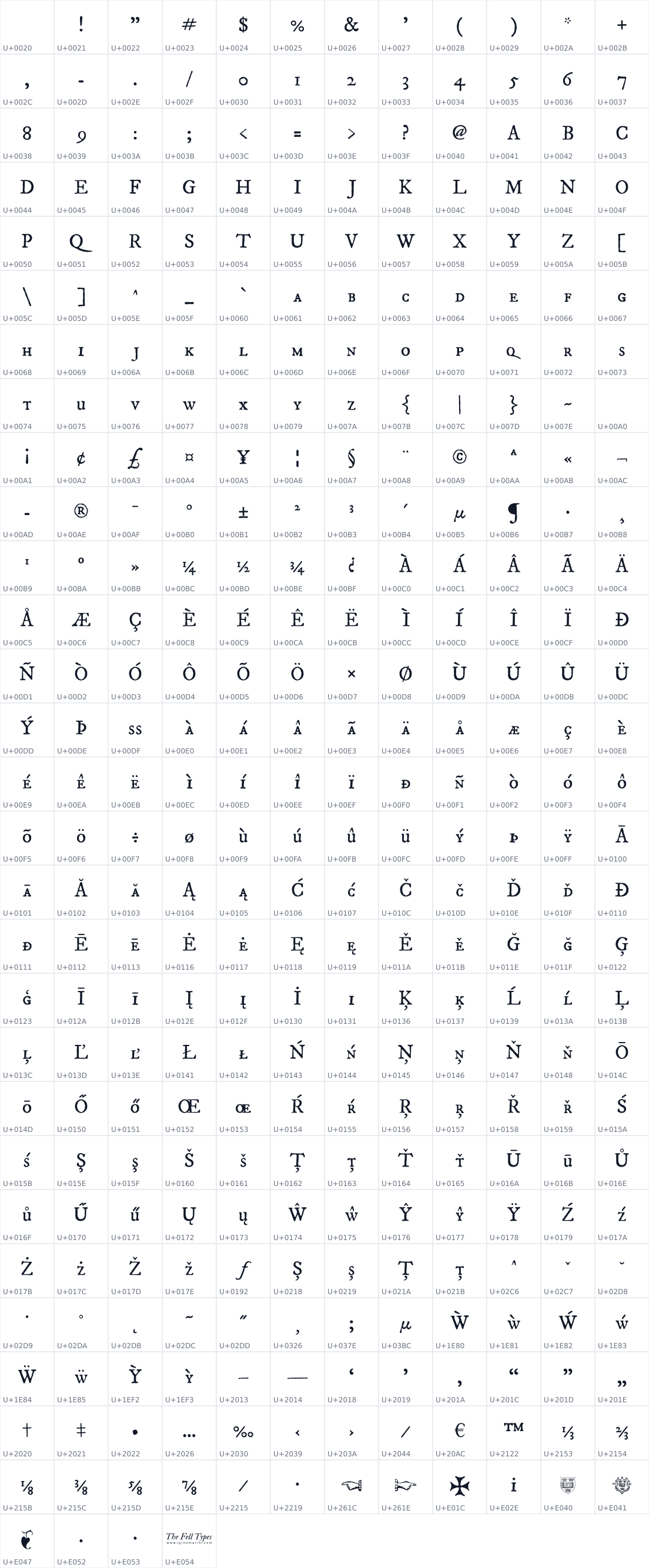 All 340 characters in IM Fell DW Pica SC