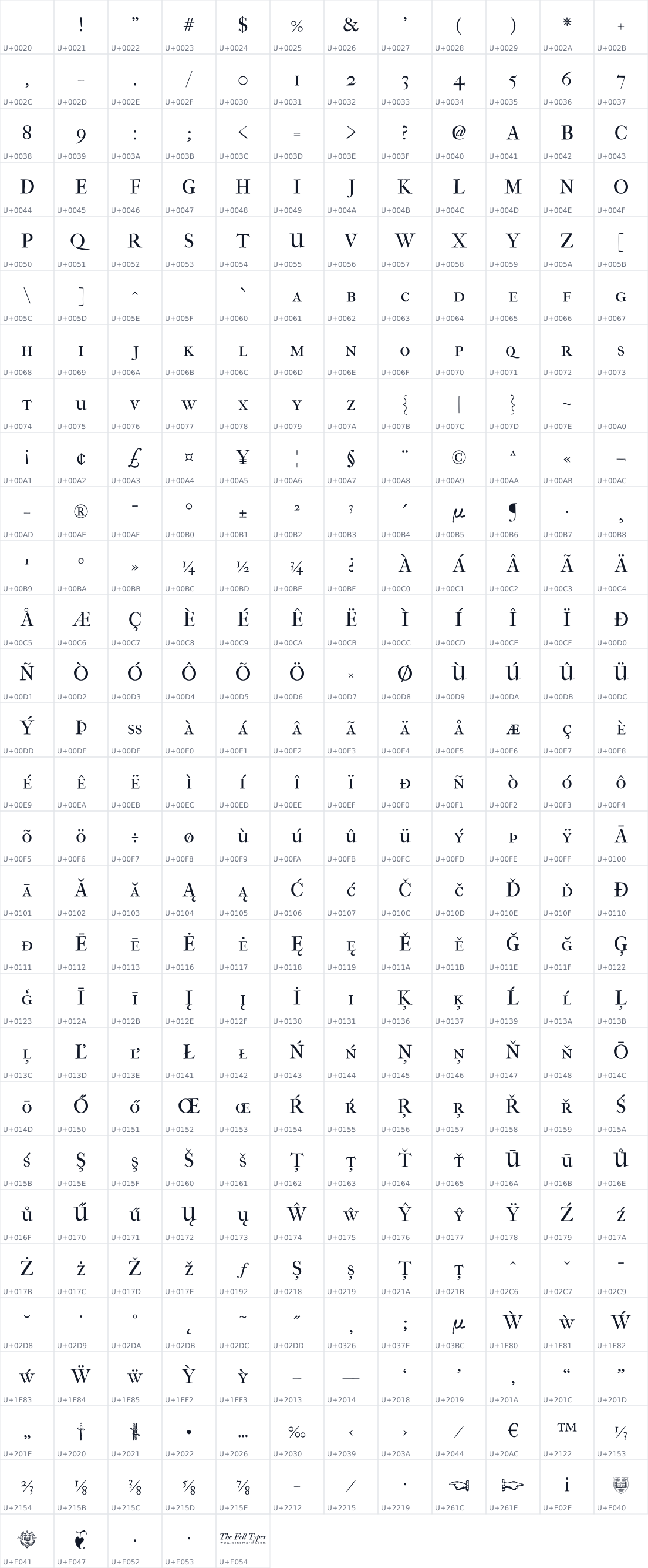 All 341 characters in IM Fell French Canon SC