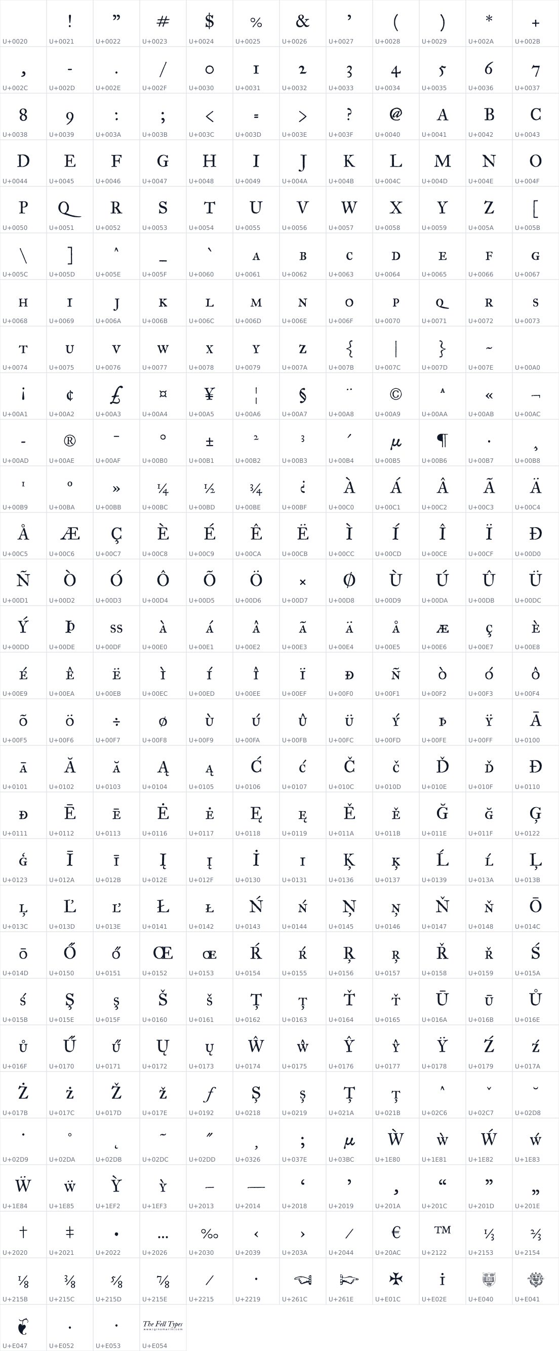 All 340 characters in IM Fell Great Primer SC