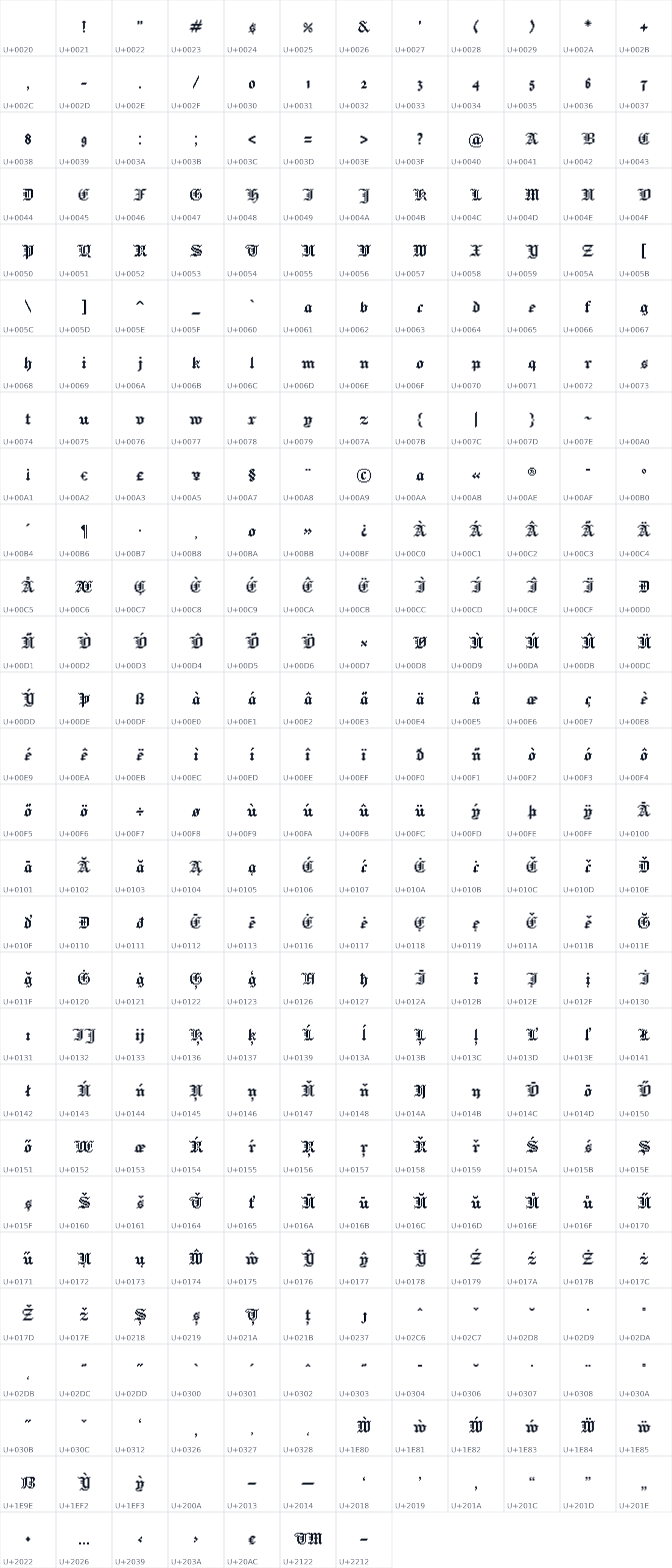 All 331 characters in Jacquard 12