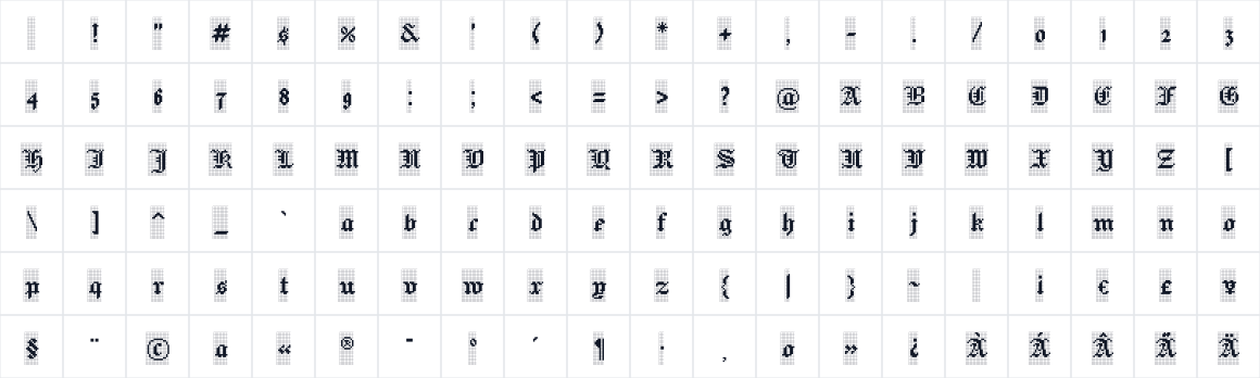 The first characters in Jacquard 12 Charted