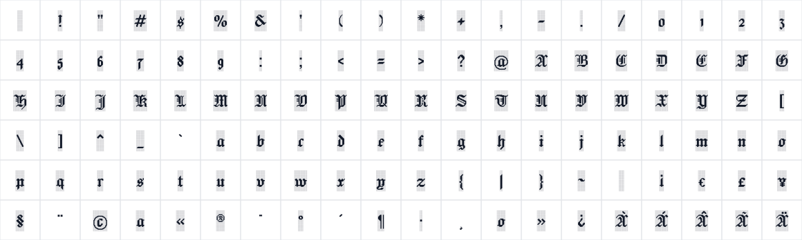 The first characters in Jacquard 24 Charted