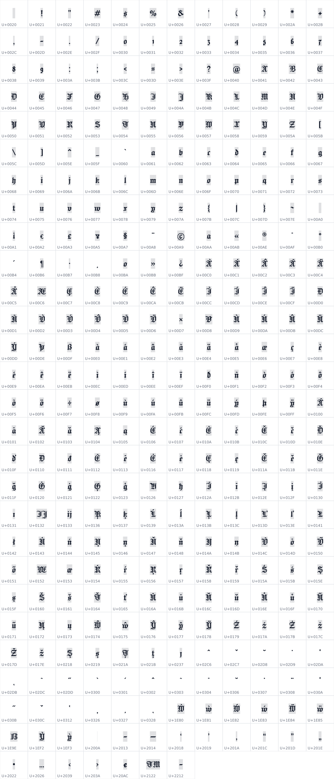 All 331 characters in Jacquard 24 Charted