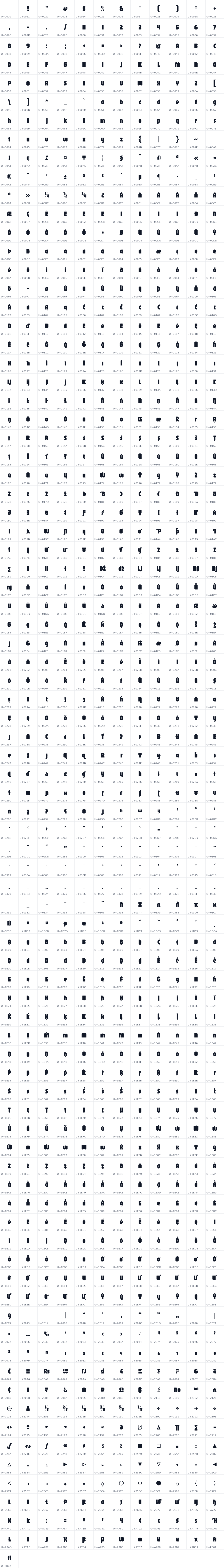 All 997 characters in Jaro 72pt