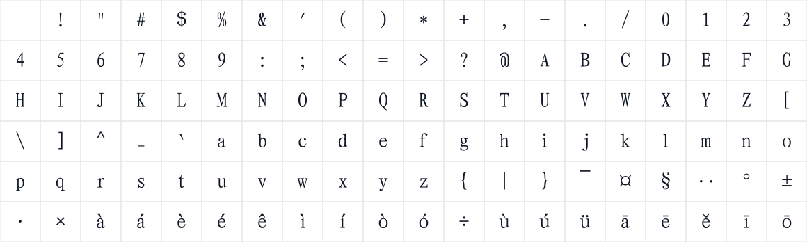 The first characters in KaiTi_GB2312