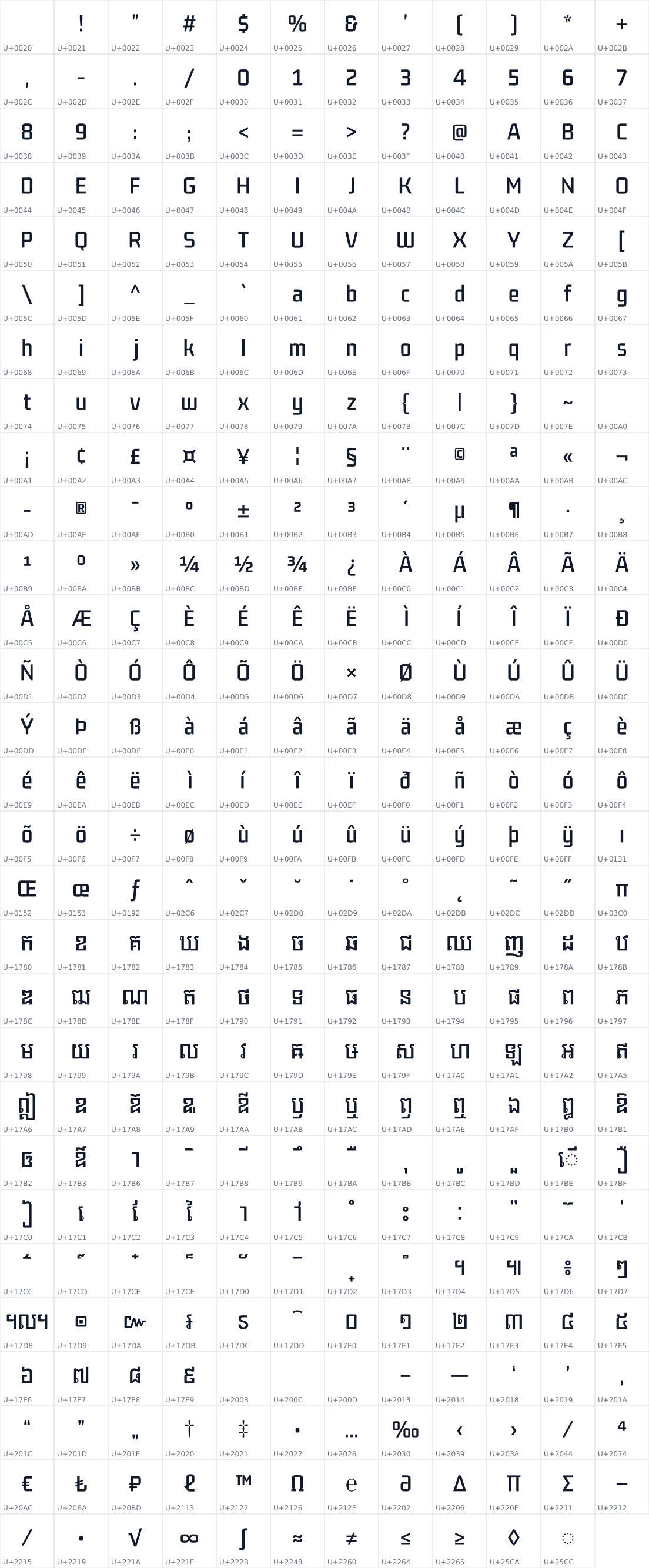 All 347 characters in Kdam Thmor Pro