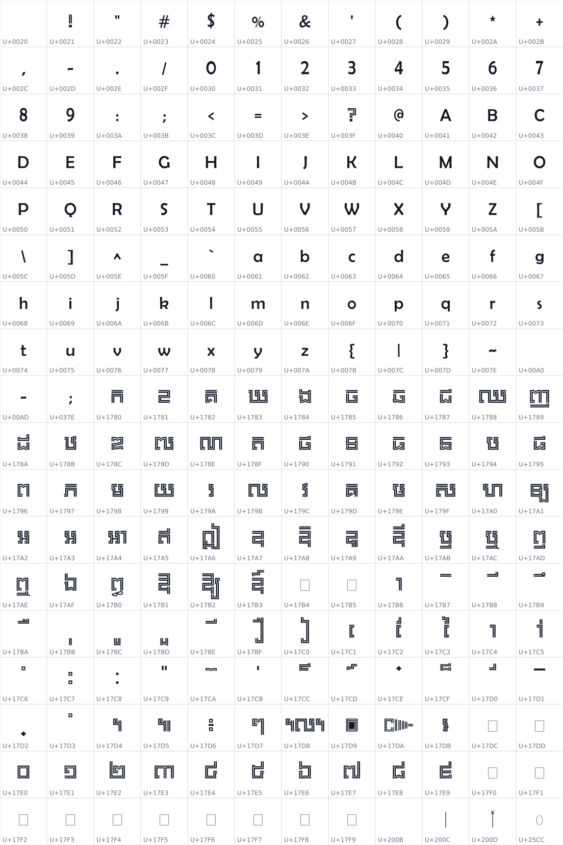 All 216 characters in Khmer CN Star