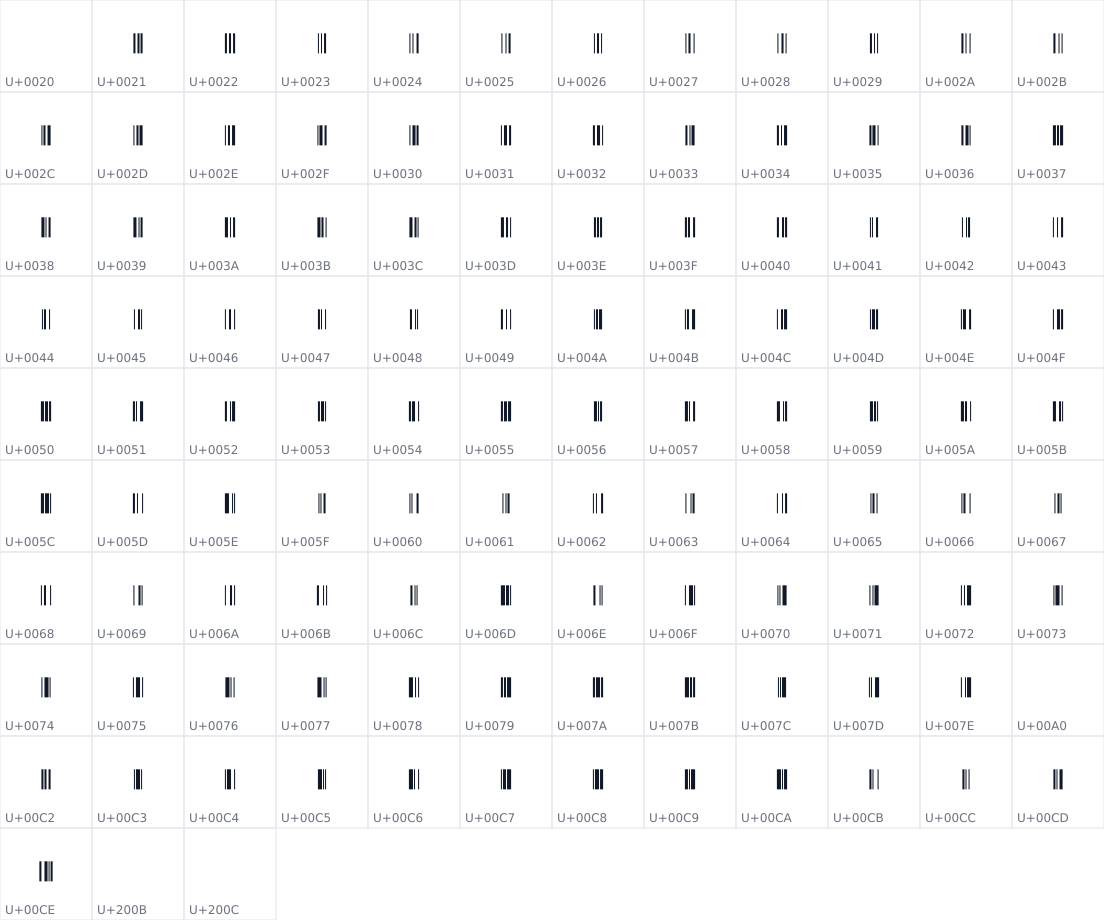All 111 characters in Libre Barcode 128