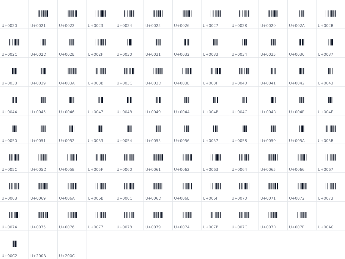 All 99 characters in Libre Barcode 39 Extended