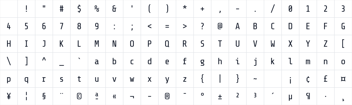The first characters in Liga Share Tech Mono