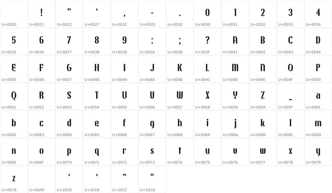 All 78 characters in Liminal Obsidian Stencil
