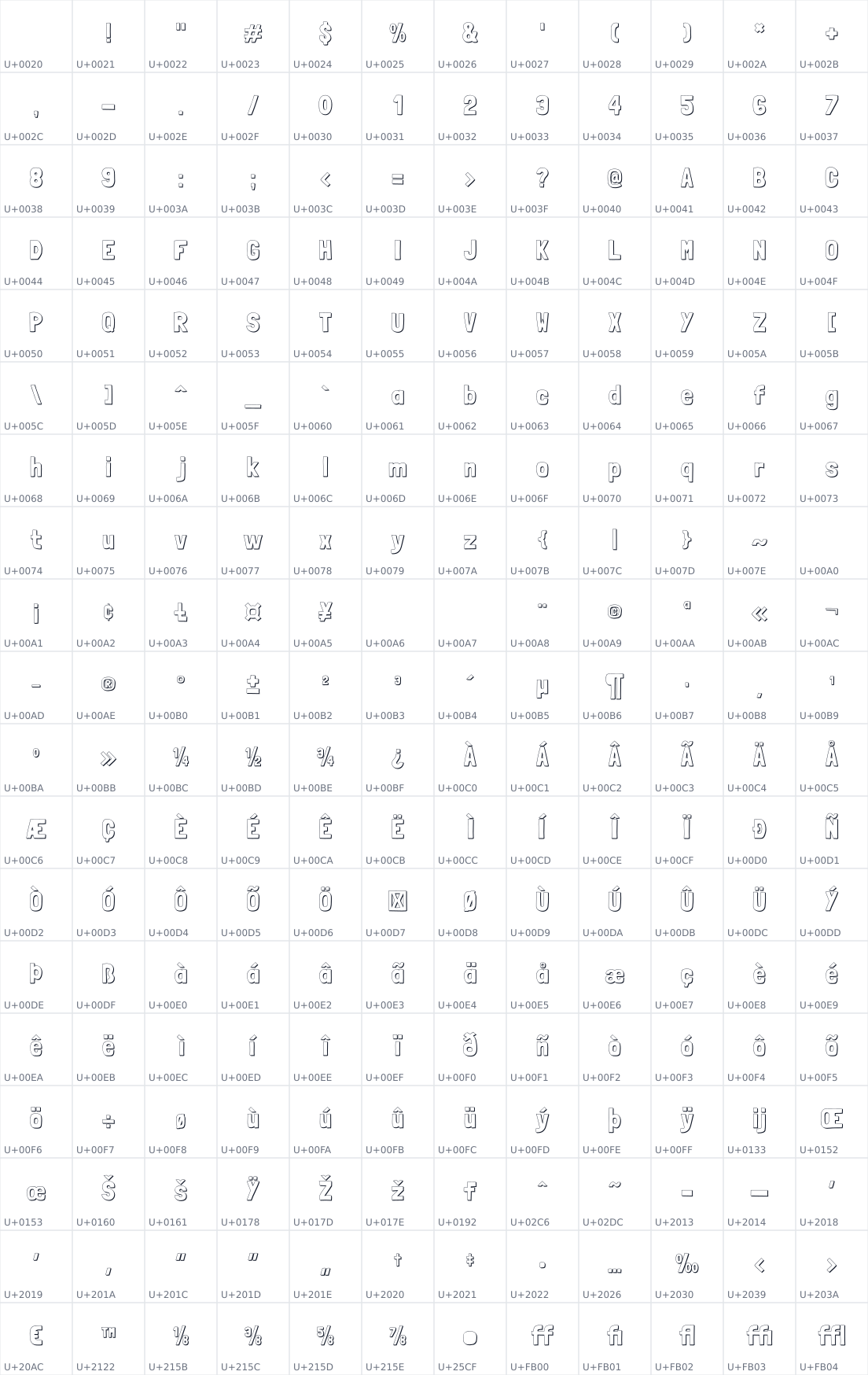 All 228 characters in Londrina Shadow