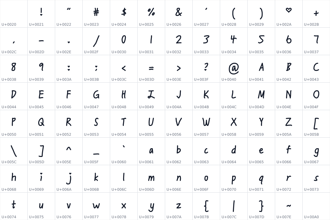 All 96 characters in love my AL4 mono