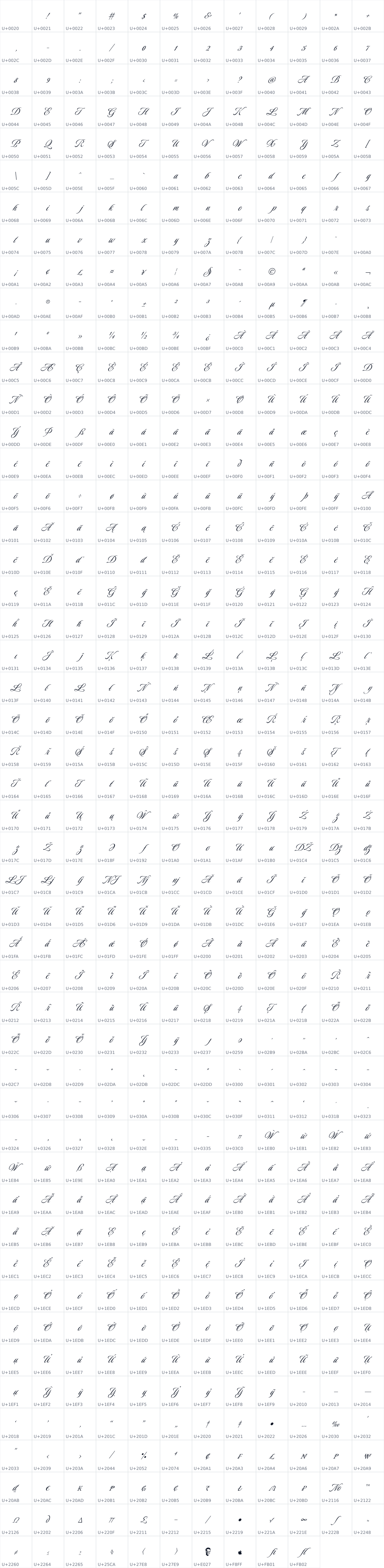 All 586 characters in Luxurious Script