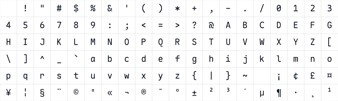 The first characters in Maple Mono NF CN