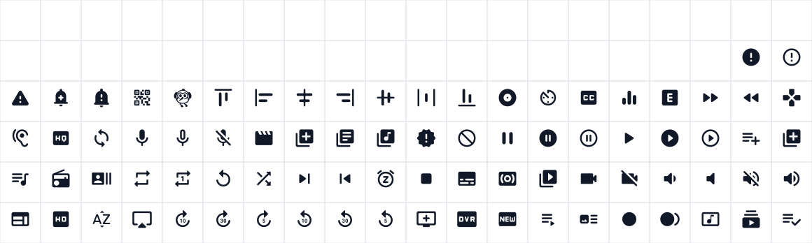 The first characters in Material Icons Round