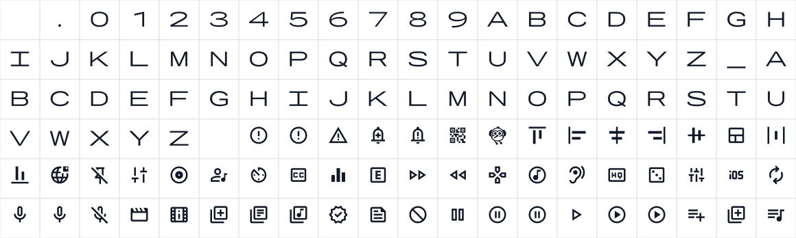 The first characters in Material Symbols Outlined