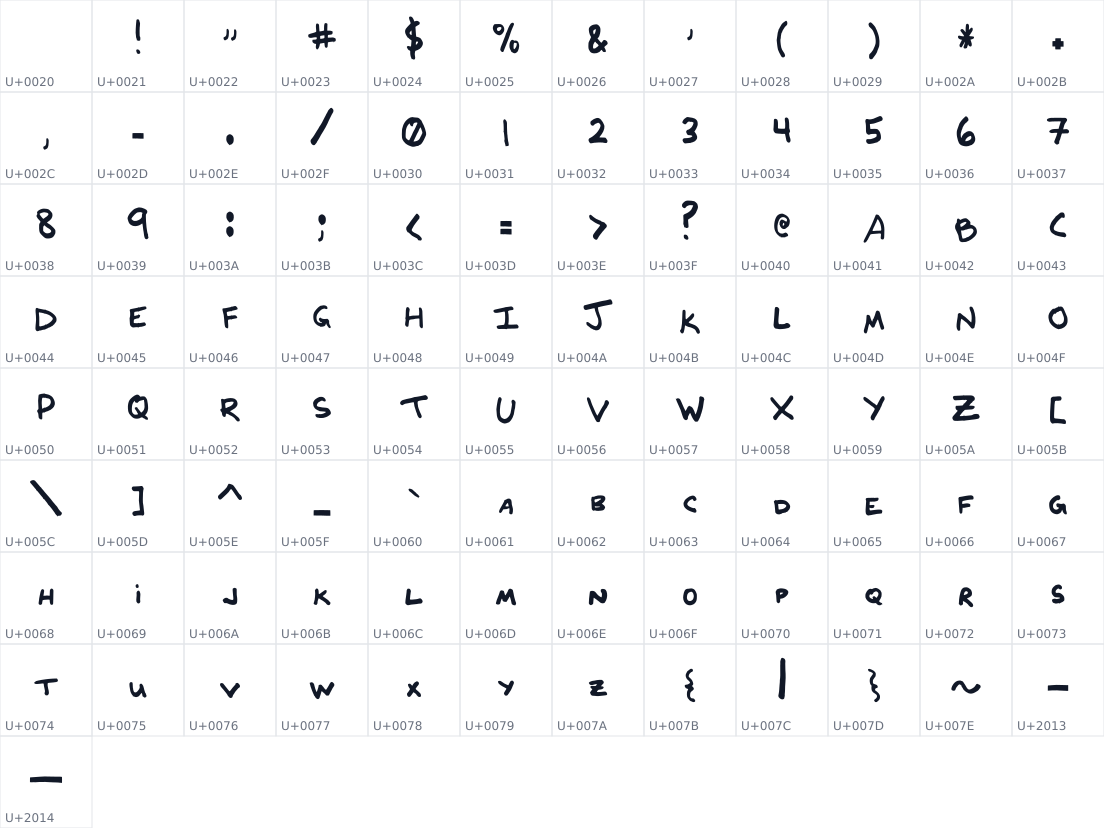 All 97 characters in MessySharpie
