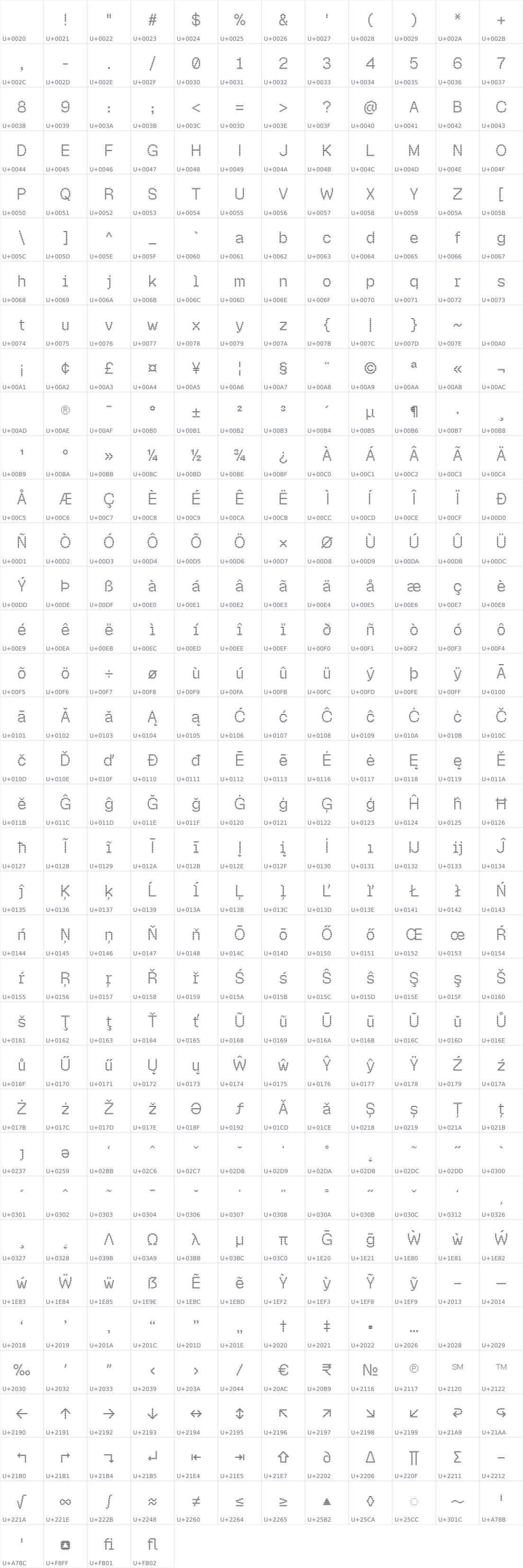 All 424 characters in Namche Shadow Pixel Line